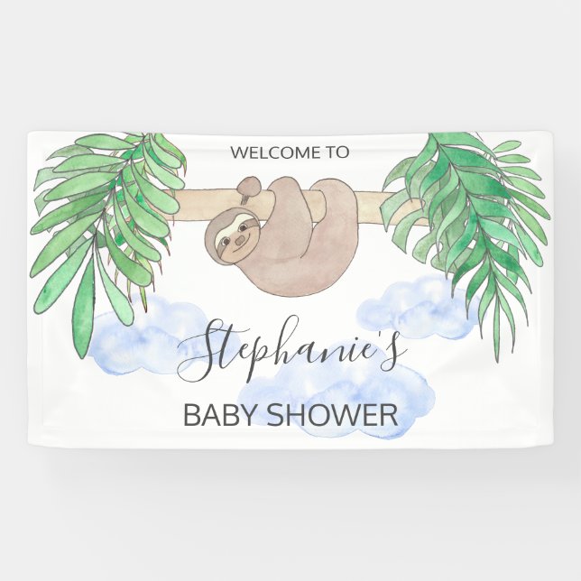 Niedlich Baby Boy Sloth Baby Dusche Banner (Horizontal)