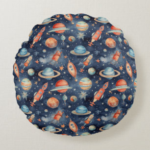 Niedlich Baby Boy Space Planet Watercolor Blue Ora Rundes Kissen