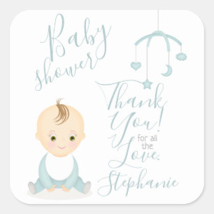 Niedlich Baby Boy und seine Baby-Dusche Quadratischer Aufkleber