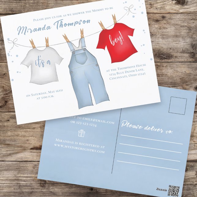 Niedlich Baby Boy Whimsical Denim Blue Baby Kleidu Postkarte (Von Creator hochgeladen)