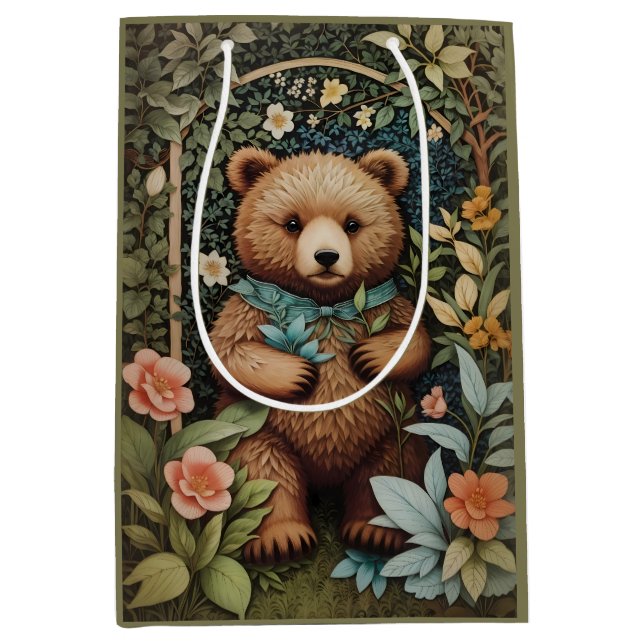 Niedlich Baby Brown Bear William Morris Inspiriert Mittlere Geschenktüte (Vorderseite)