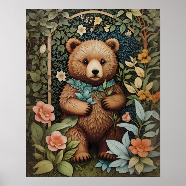 Niedlich Baby Brown Bear William Morris Inspiriert Poster (Vorne)