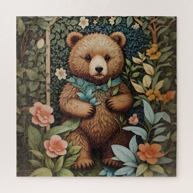Niedlich Baby Brown Bear William Morris Inspiriert Puzzle (Vertikal)