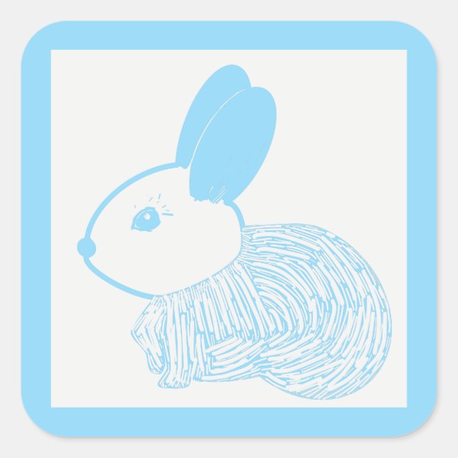 Niedlich Baby Bunny auf Blue Quadratischer Aufkleber (Vorderseite)