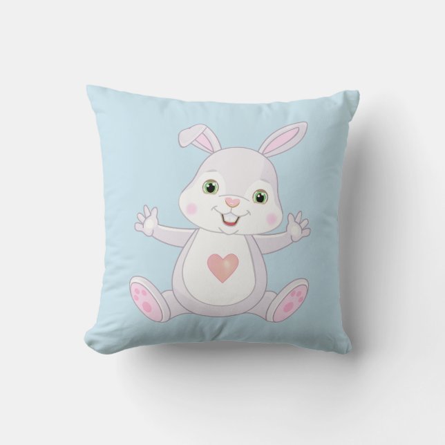 Niedlich Baby Bunny auf Light Blue Kissen (Vorderseite)