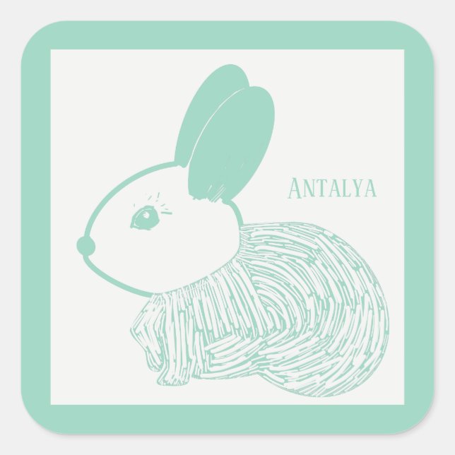 Niedlich Baby Bunny auf Pastel Green Antalya Quadratischer Aufkleber (Vorderseite)