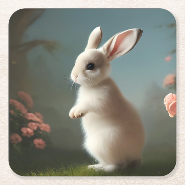 Niedlich Baby Bunny Portrait Rechteckiger Pappuntersetzer (Vorderseite)