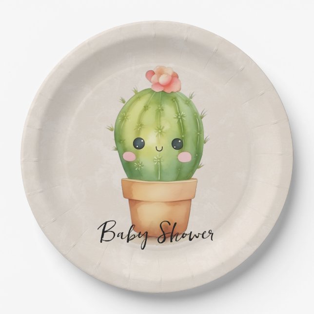 Niedlich Baby Cactus succulent Baby Shower Pappteller (Vorderseite)