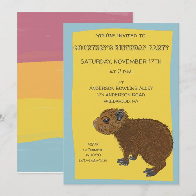 Niedlich Baby Capybara Illustration Party Einladung (Vorne/Hinten)