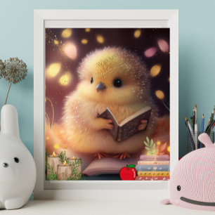 Niedlich Baby Chick liest ein Buch Art Kinderzimme Poster