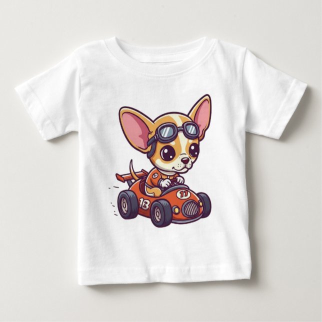 Niedlich Baby Chihuahua Race Car Driver T-shirt (Vorderseite)
