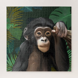 Niedlich Baby Chimp Tropischer Dschungel Verlasse Puzzle