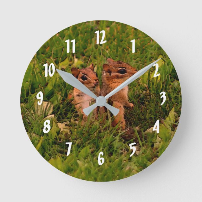 Niedlich Baby Chipmunks Animal Art Runde Wanduhr (Vorderseite)