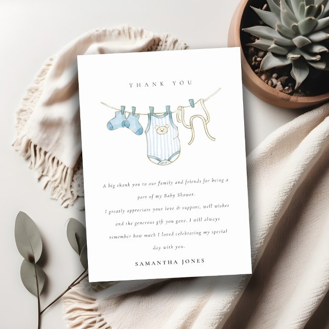 Niedlich Baby Clothesline Aqua Blue Boy Baby Dusch Dankeskarte (Von Creator hochgeladen)