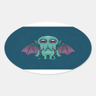 Niedlich Baby Cthulhu Monster Ovaler Aufkleber