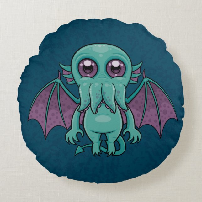 Niedlich Baby Cthulhu Monster Rundes Kissen (Vorderseite)