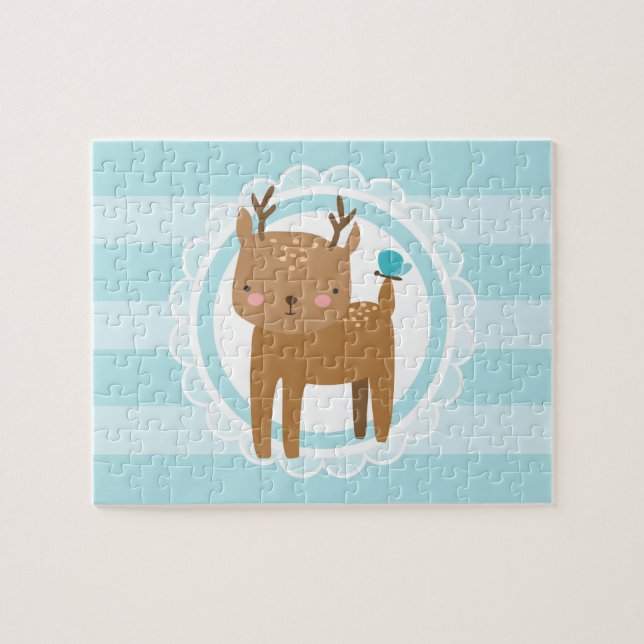 Niedlich Baby Deer Blue Puzzle (Horizontal)