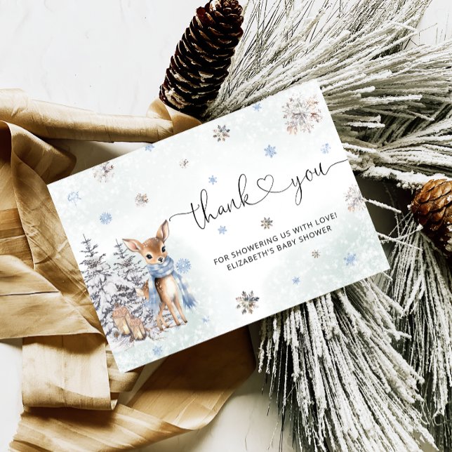 Niedlich Baby Deer Winter Baby Dusche Vielen Dank Karte (Von Creator hochgeladen)