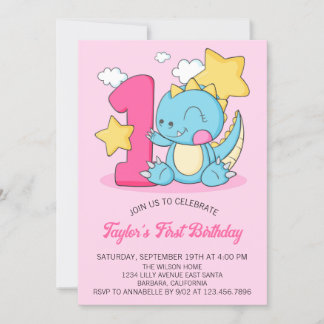 Niedlich Baby Dinosaur 1. Geburtstagsfeier Party E Einladung