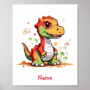 Niedlich Baby Dinosaur Individuelle Name Poster