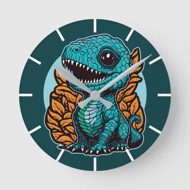 Niedlich Baby Dinosaur Runde Wanduhr (Vorderseite)
