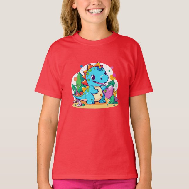 Niedlich Baby Dinosaurier Design T-Shirt (Vorderseite)