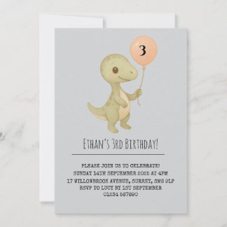 Niedlich Baby Dinosaurier mit Balloon Geburtstag Einladung