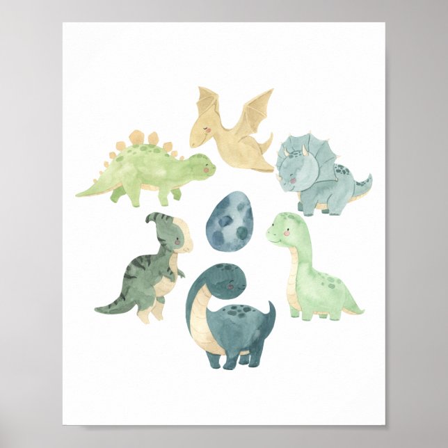 Niedlich Baby Dinosaurier Watercolor Poster (Vorne)