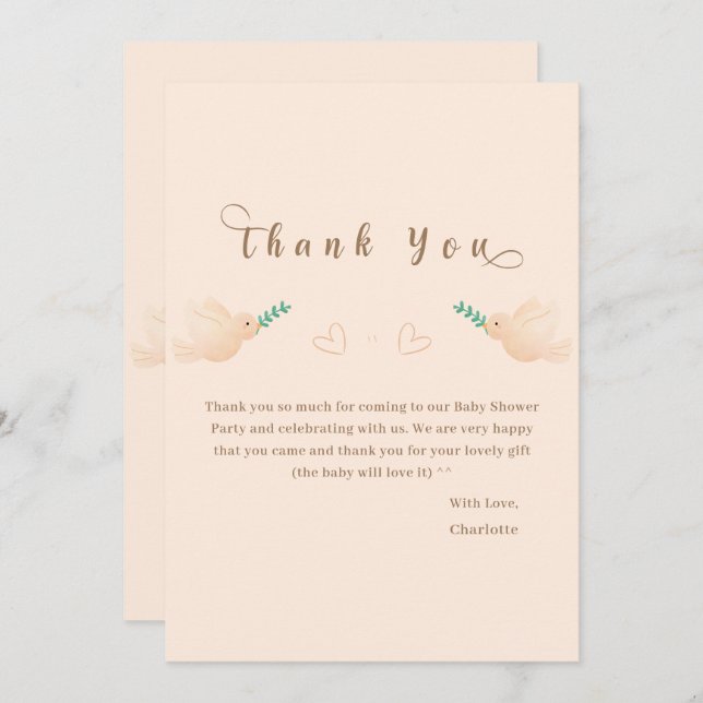 Niedlich Baby Dove Baby Dusche Danke Karte (Vorne/Hinten)