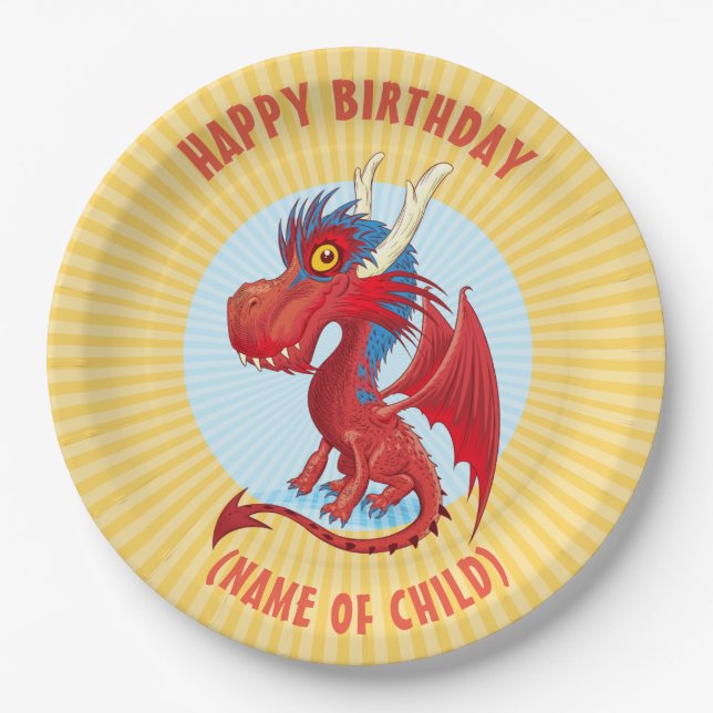 Niedlich Baby Dragon Birthday Plate Pappteller (Vorderseite)