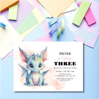 Niedlich Baby Dragon Fairytale Kid Geburtstag Einladung