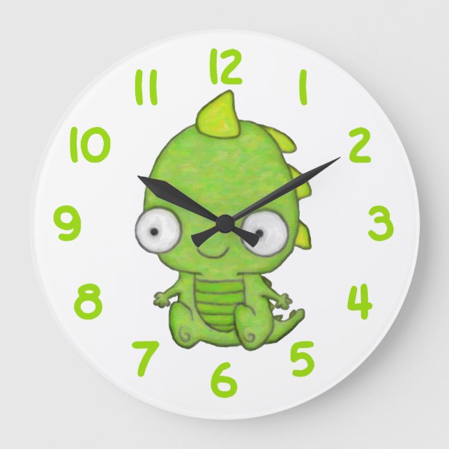 Niedlich Baby Dragon Große Wanduhr (Vorderseite)