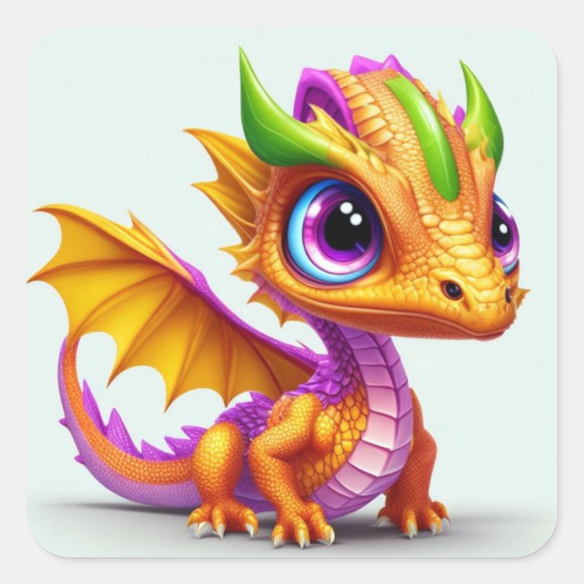 Niedlich Baby Dragon Quadratischer Aufkleber (Vorderseite)
