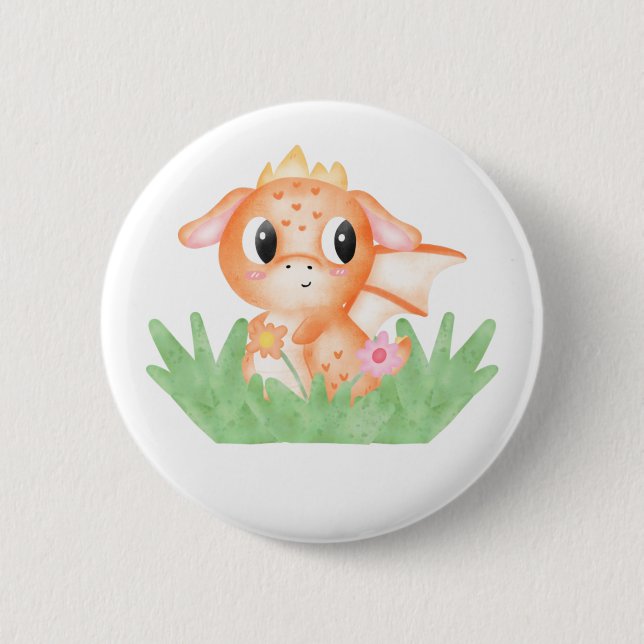 Niedlich Baby Dragon Watercolor Button (Vorderseite)