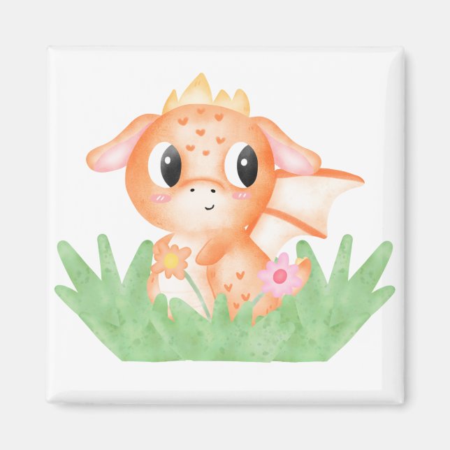 Niedlich Baby Dragon Watercolor Magnet (Vorne)