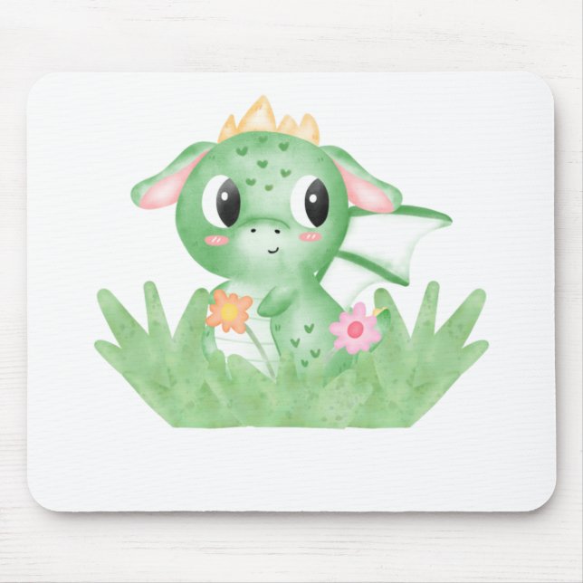 Niedlich Baby Dragon Watercolor Mousepad (Vorne)