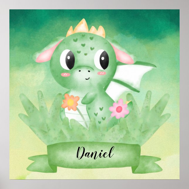 Niedlich Baby Dragon Watercolor Poster (Vorne)