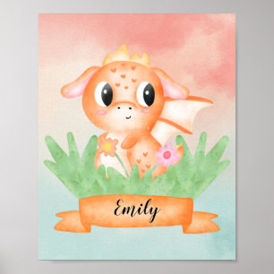 Niedlich Baby Dragon Watercolor Poster
