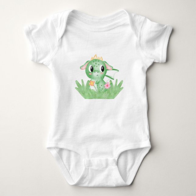 Niedlich Baby Dragon Watercolor Strampler (Vorderseite)
