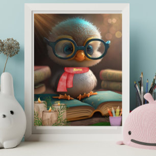 Niedlich Baby Duck liest Buch personalisiert Art Poster
