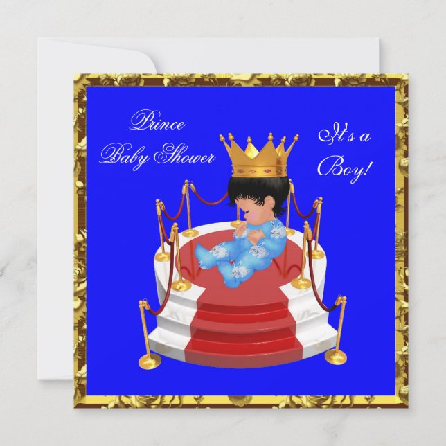 Niedlich Baby Dusche Blue Gold Boy Prince Crown Einladung (Vorderseite)