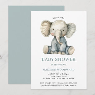 Niedlich Baby Dusche Blue Plush Toy Elephant Einladung