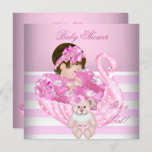 Niedlich Baby Duwer Girl Baby Pink White Swan Einladung