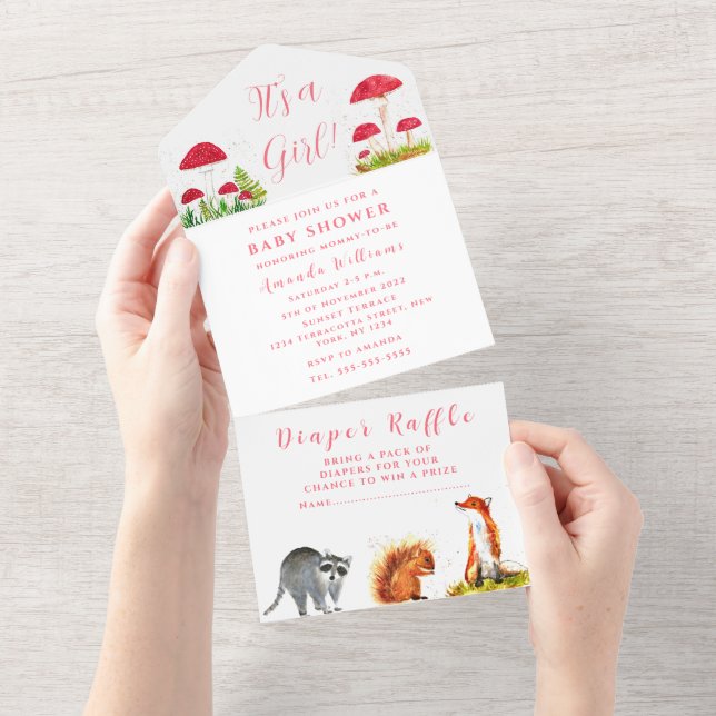 Niedlich Baby Eichhörnchen Toadstol Fox Animal Wat All In One Einladung (Abreißen)