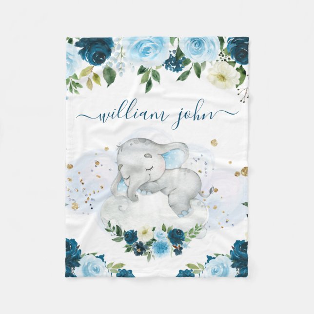 Niedlich Baby Elephant Baby Navy & Cream  Fleecedecke (Vorderseite)