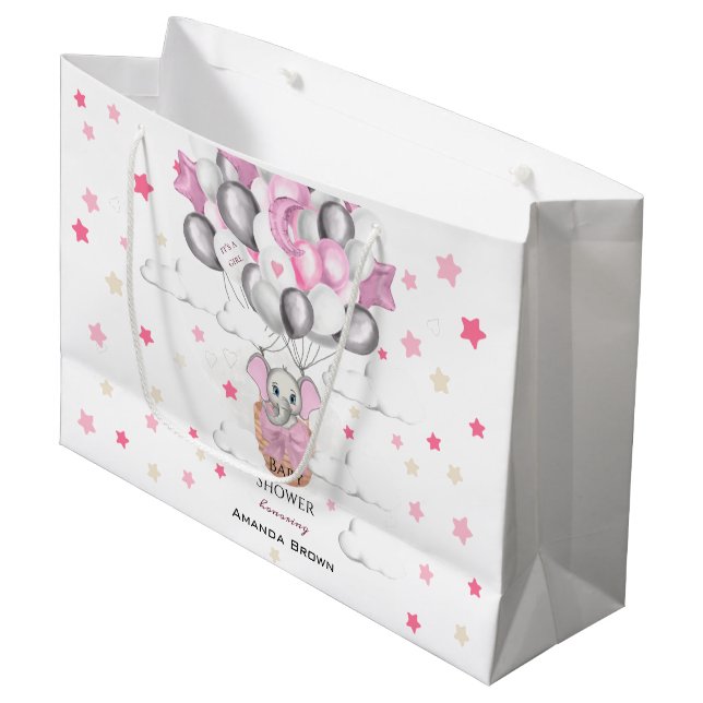 Niedlich Baby Elephant Balloon Basket Girl Baby Du Große Geschenktüte (Vorderseite Schrägansicht)