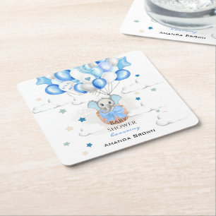 Niedlich Baby Elephant Balloons Basket Boy Baby Du Rechteckiger Pappuntersetzer