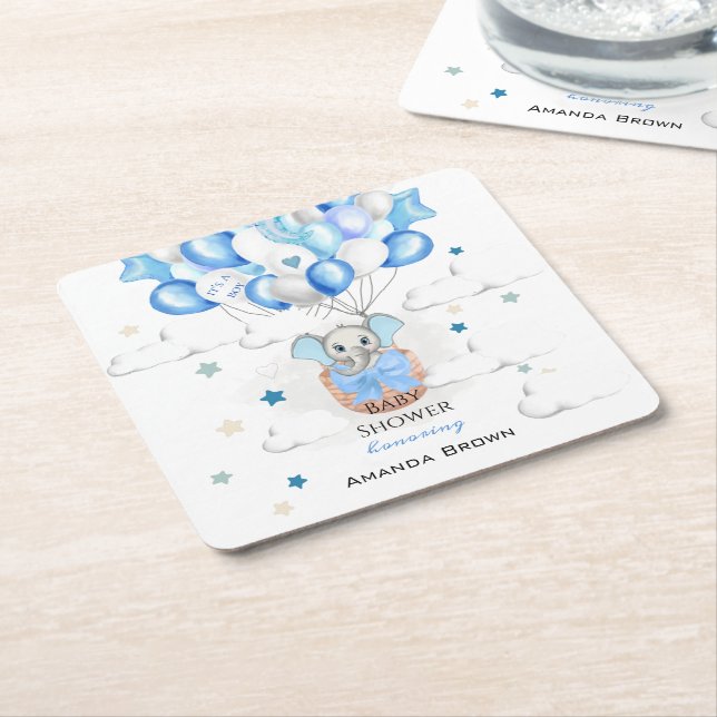 Niedlich Baby Elephant Balloons Basket Boy Baby Du Rechteckiger Pappuntersetzer (angewinkelt)