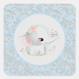 Niedlich Baby Elephant Blue Boy Quadratischer Aufkleber