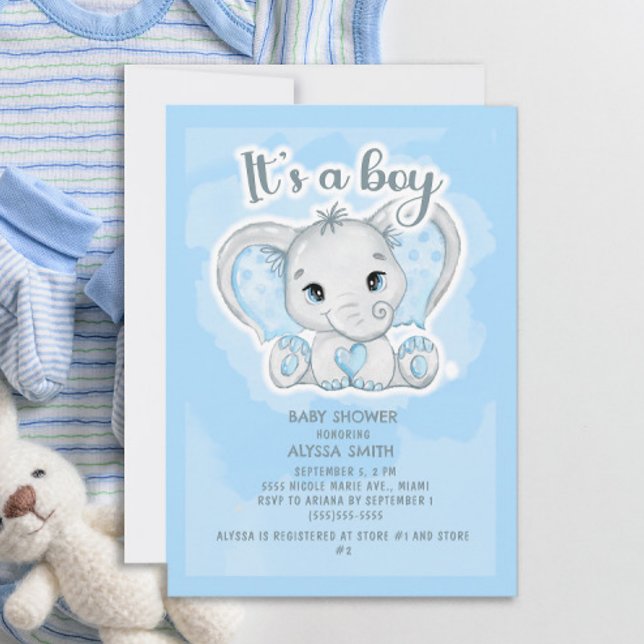 Niedlich Baby Elephant Blue Little Boy Baby Dusche Einladung (Von Creator hochgeladen)